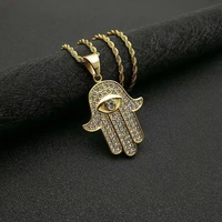 hip hop iced out eye hasma hand of fatima pendant necklaces gold color stainless steel chains for women men jewelry dropshipping