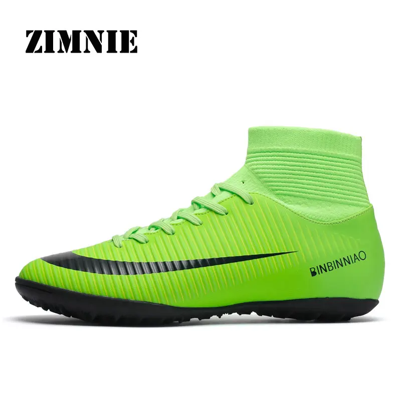 Зимние черные мужские футбольные бутсы для детей ZIMNIE Turf на шипах тренировочные футбольные ботинки высокого кроя спортивные кроссовки размером 35-45 с дропшиппингом.