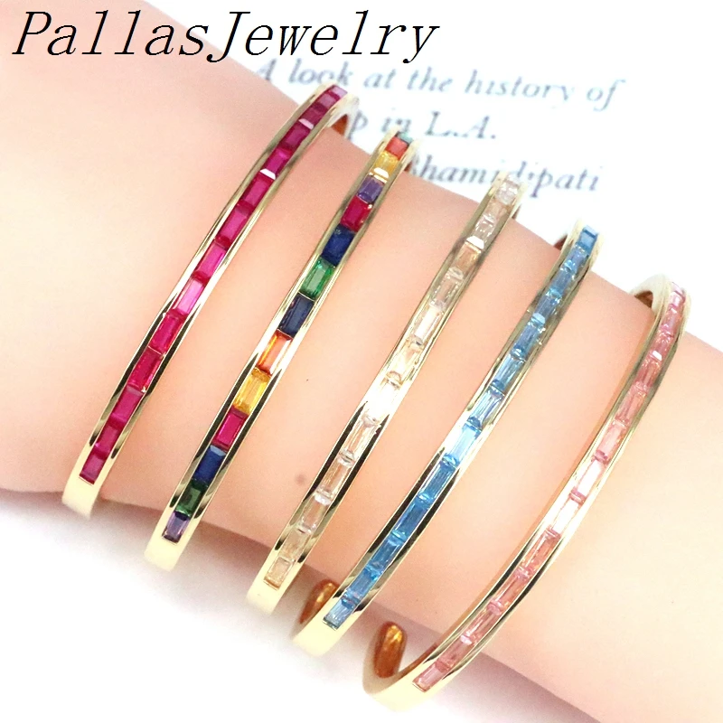 

3Pcs Stylish Rainbow Cubic Zircon Cuff Bangle &Bracelet High Quality Brass Copper Bangle Jewelry