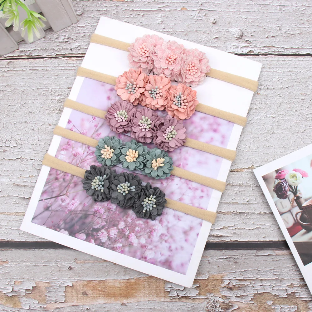 5 шт./партия искусственные цветочные нейлоновые повязки для детей девочек ручной