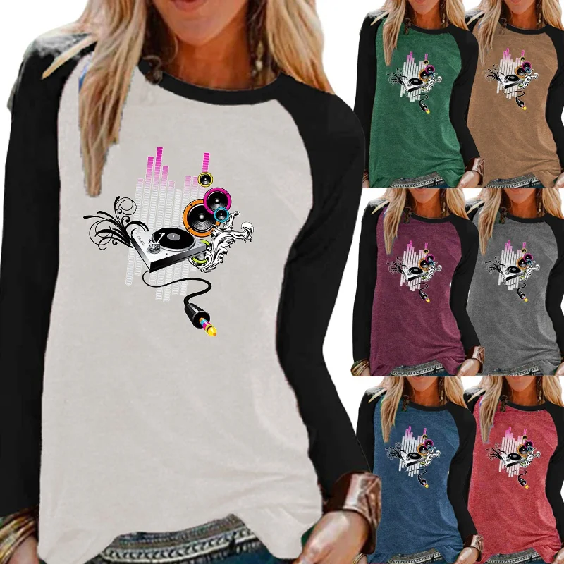 

2021 the New Autumn and Winter Women Fashion Printing Raglan Long Sleeve Round Neck Pullover Loose Casual T-shirt Plus Size Top