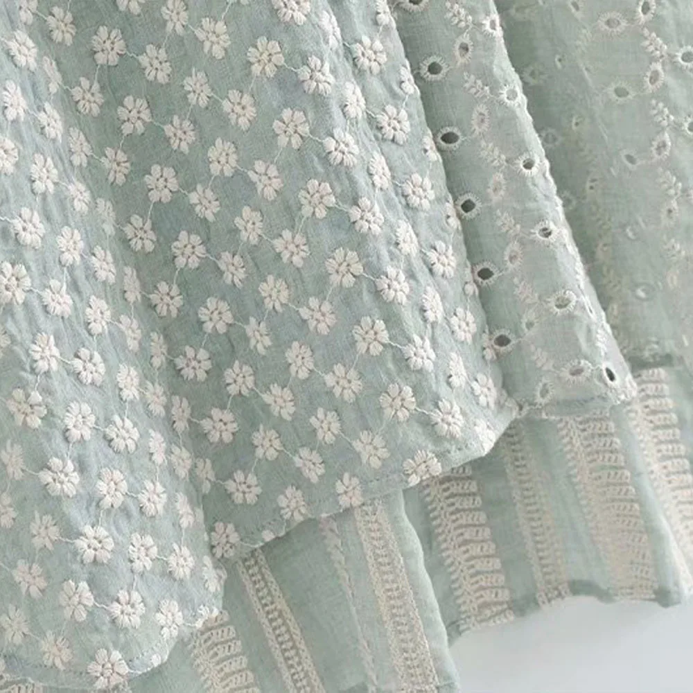 

2021 Za New Women Fashion With Pockets Loose Asymmetry Blouses Vintage Long Sleeve Button-up embroidery Female Shirts Chic Tops