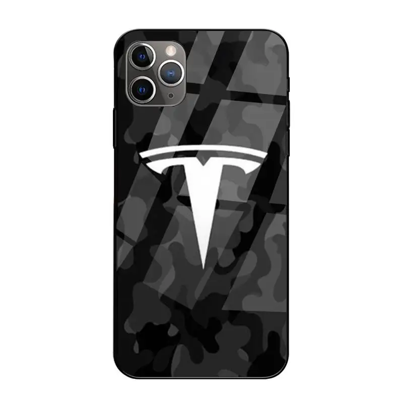 

ZFGHSHYQ Tesla Logo Phone Case Tempered Glass For Iphone6plus 6S 7 7plus 8 X XS XSmax XR 11 12 Pro Max 12mini