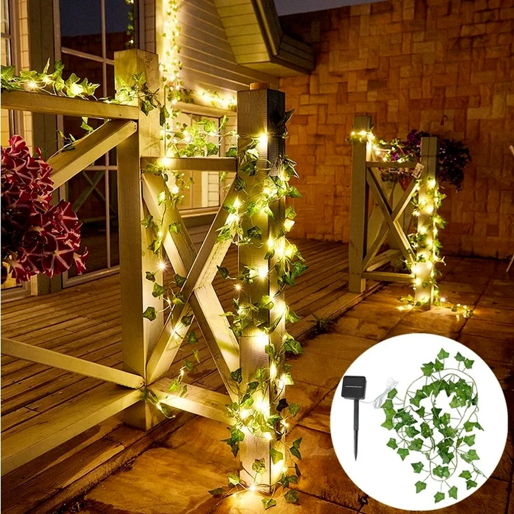 

Solar Ivy String Lights, Artificial Vine Lights Garland Fairy String Lights Green Leaf Vine Light Outdoor for Party Garden Decor