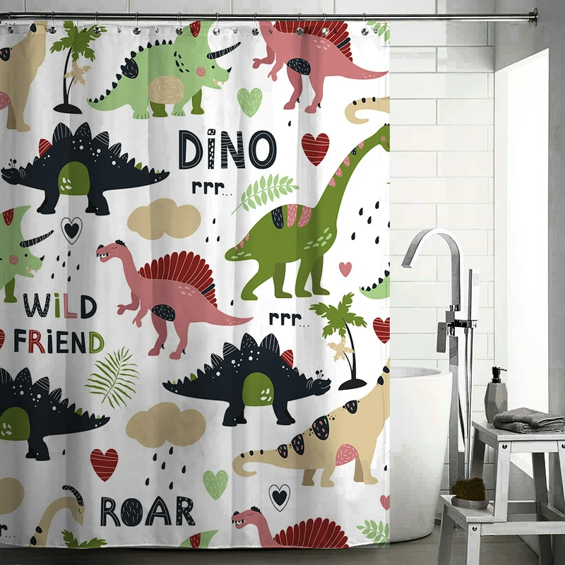 

Набор занавесок для душа с мультяшными дикими животными, 12 крючков, украшение для ванной комнаты