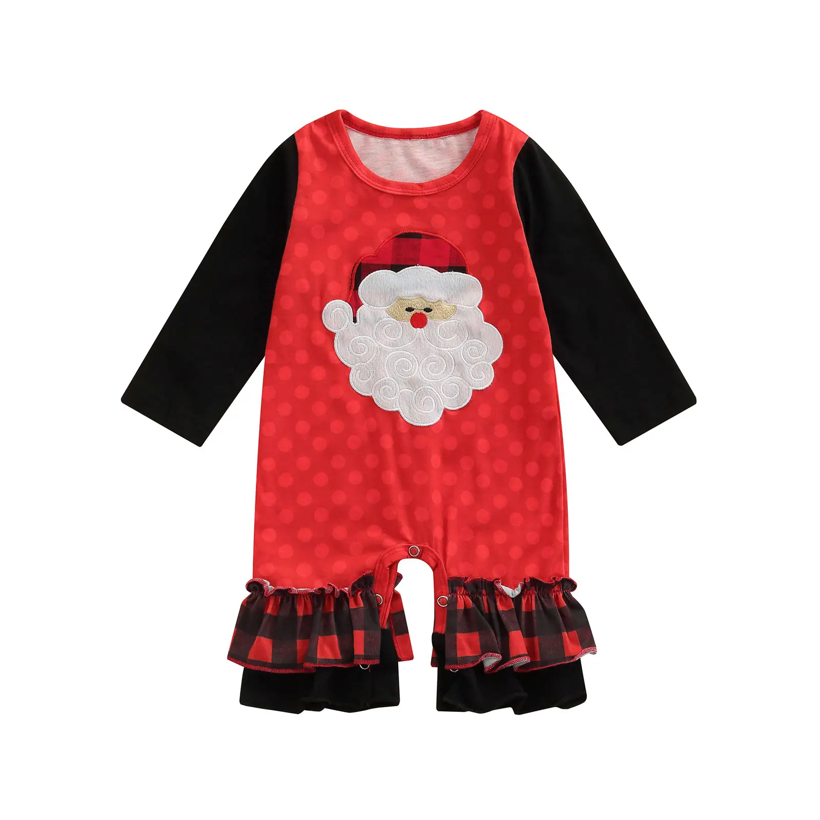 

2021 Unisex Baby Santa Patchwork Romper, Christmas Long Sleeve O-neck Wide Leg Jumpsuit for Spring, Autumn
