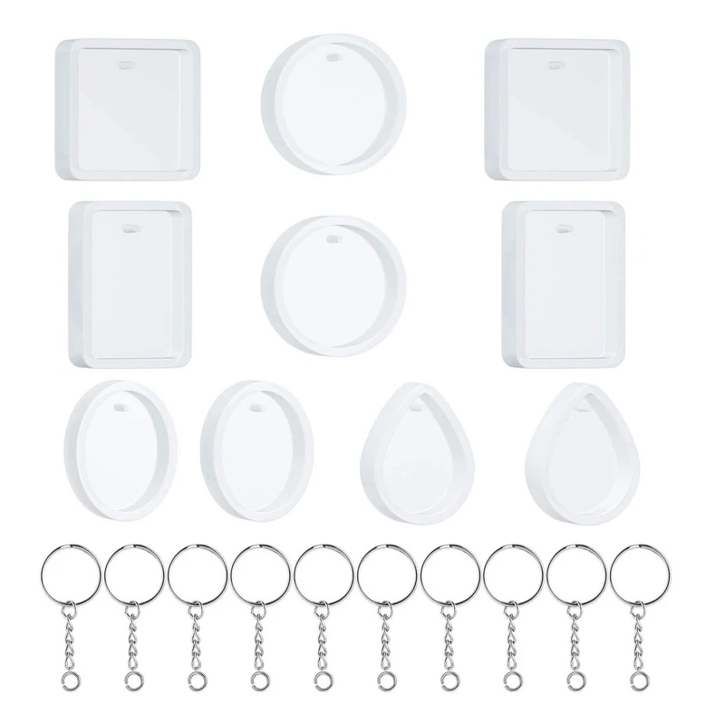 

20Pcs Crystal Epoxy Resin Mold Keychain Pendant Casting Silicone Mould Kit with Keyrings DIY Art Crafts Jewelry Earrings Mak