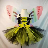 girls multi butterfly fairy tutu dress kids crochet tulle dress with ribbon and wing set children birthday party costume dresse