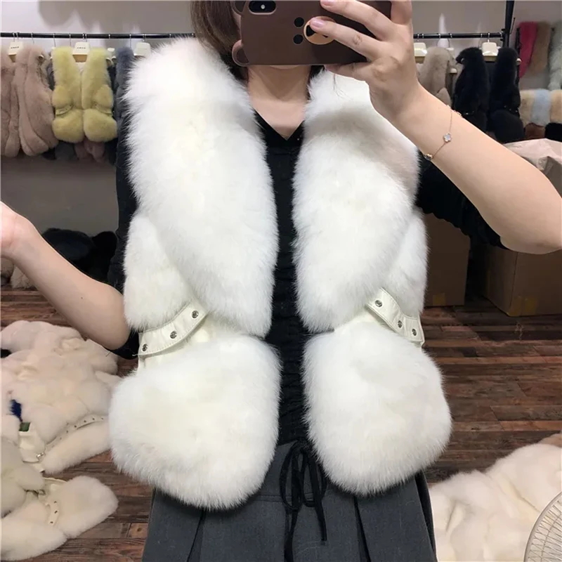 

2020 Winter New Female Faux Fox Fur Vest Coat All-match Waistcoat Vest Sleeveless Waistcoat Body Warmer Jacket Coat Outwear