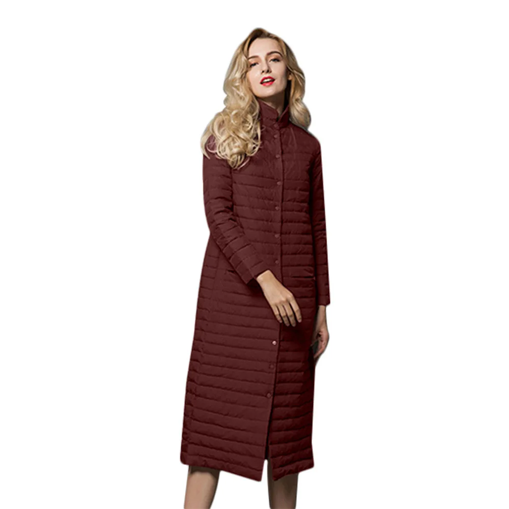 2020 тонкая Длинная Ультралегкая пуховая куртка Женское пальто зимние женские