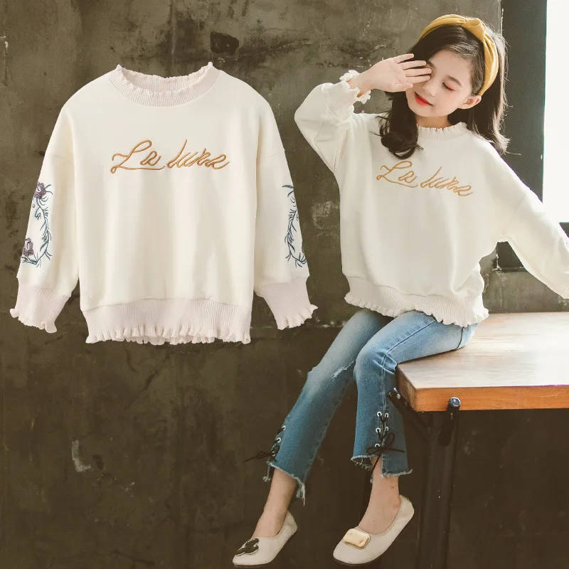 Детский свитер Новинка 2019 года сезон осень весна с кружевом модные вышитые