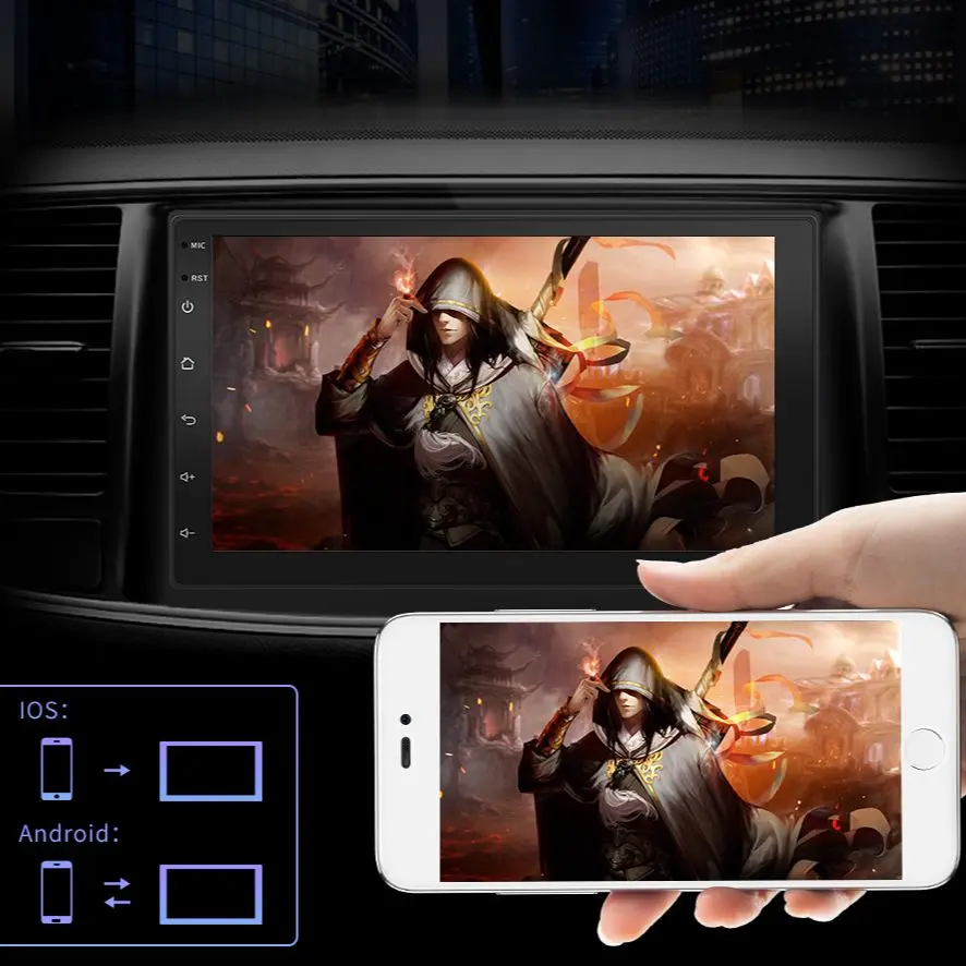 

2 Din Apple Car Radio Full Touch Navigation Android 9.0 Auto Stereo Receiver 7" Touch Screen MP5 Player USB ISO Audio System