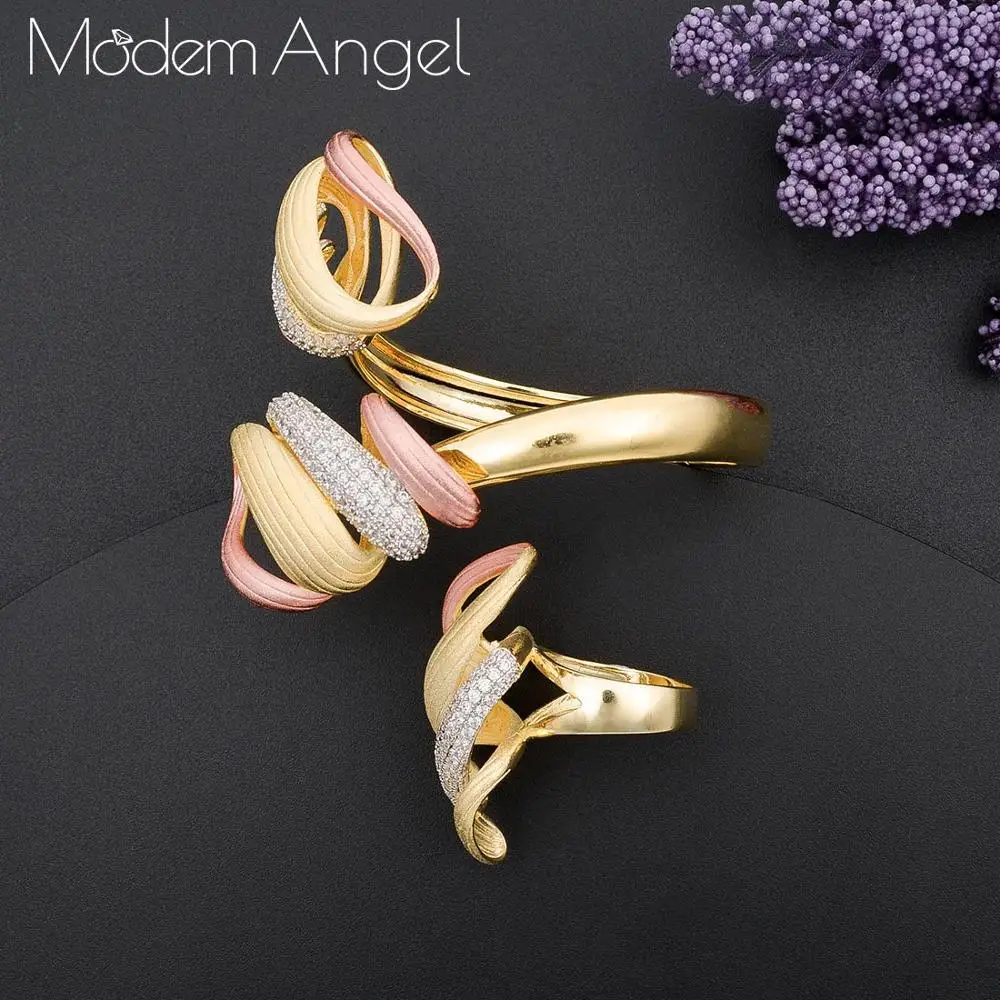 ModemAngel Роскошные преувеличенные линии 3 тон нигерийский браслет кольцо Ювелирные