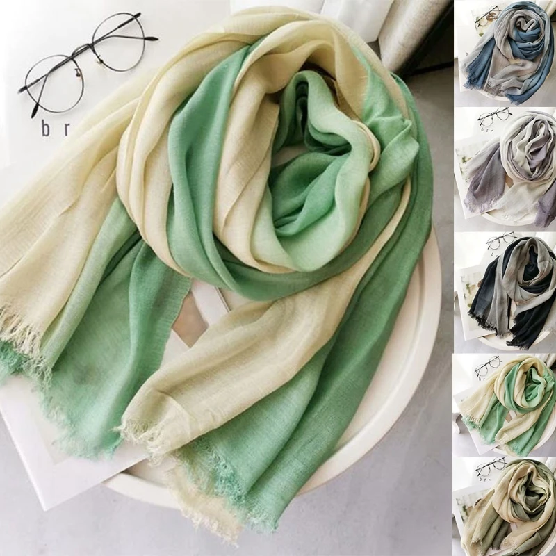 

Women Breathable Cotton Scarves Gradient Color Wraps Sun Protection Swimwear Cover Beach Wrap Scarf Lightweight Sunscreen Shawl