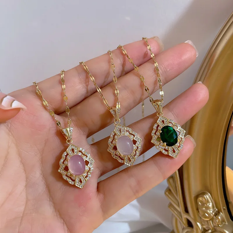 

MrZMsZ 2021 New Luxury Crystal Pendant Necklace For Women Exquisite Zircon Stainless Steel Clavicle Chain Wedding Jewelry Gifts