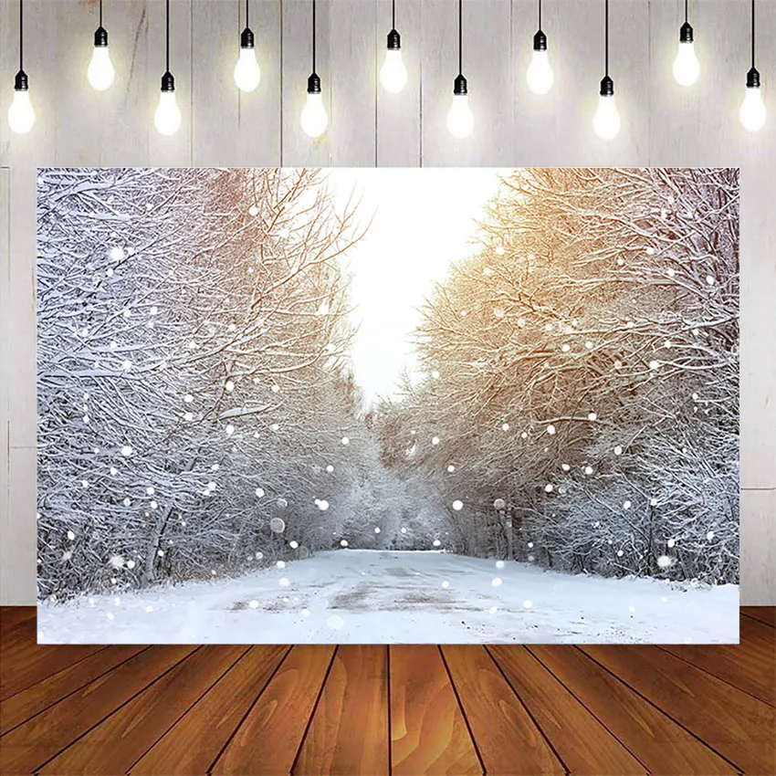 

Snow forest photography backdrop newborn kids portrait photo shoot winter snowflake background for photo booth studio vinyl