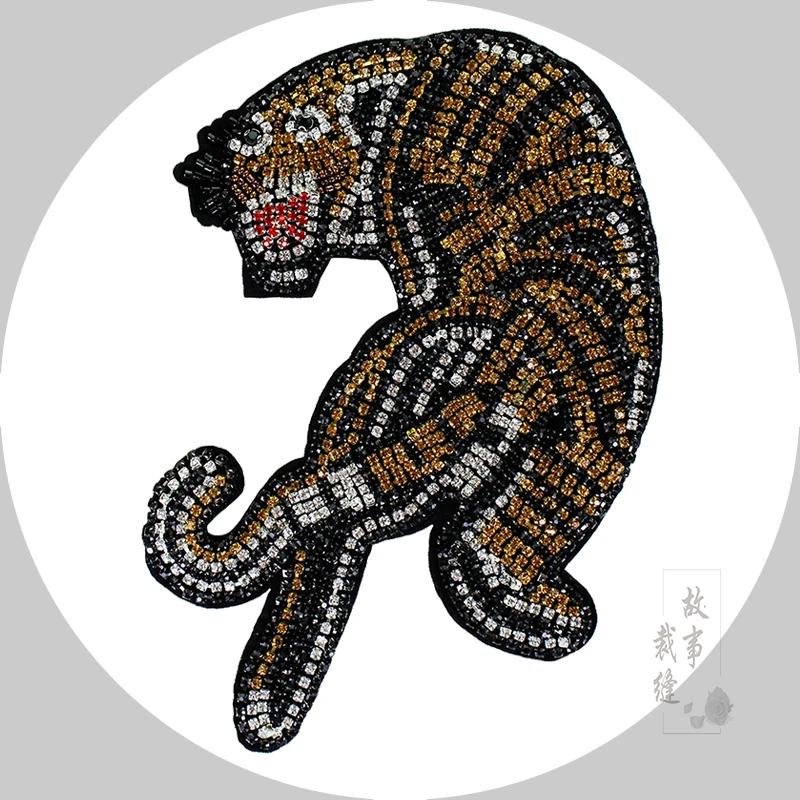 

large 19x14cm beaded embroidery patch tiger animal cartoon patches for hats bag badges applique patches for clothing EQ-3004
