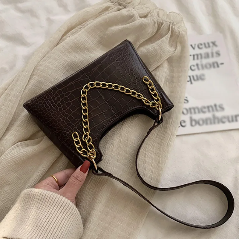

Fashion Simple Alligator Messenger Bag Korean Style Vintage Chain Flap Shoulder Bag For Women 2020