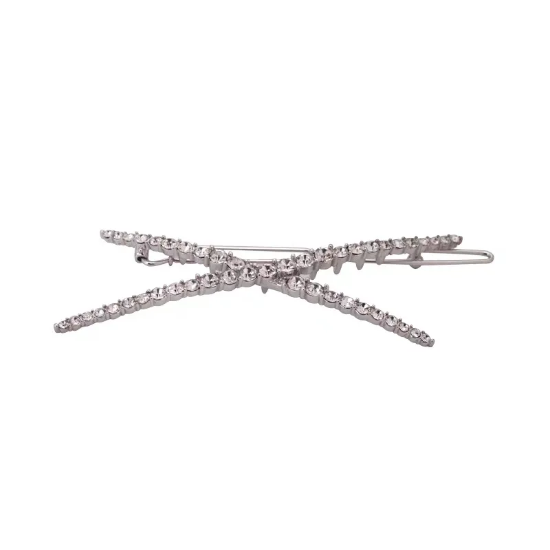 

2021 new Korean pop hot sale girl fashion X rhinestone hair clip female stage makeup side clip headdress hair clip