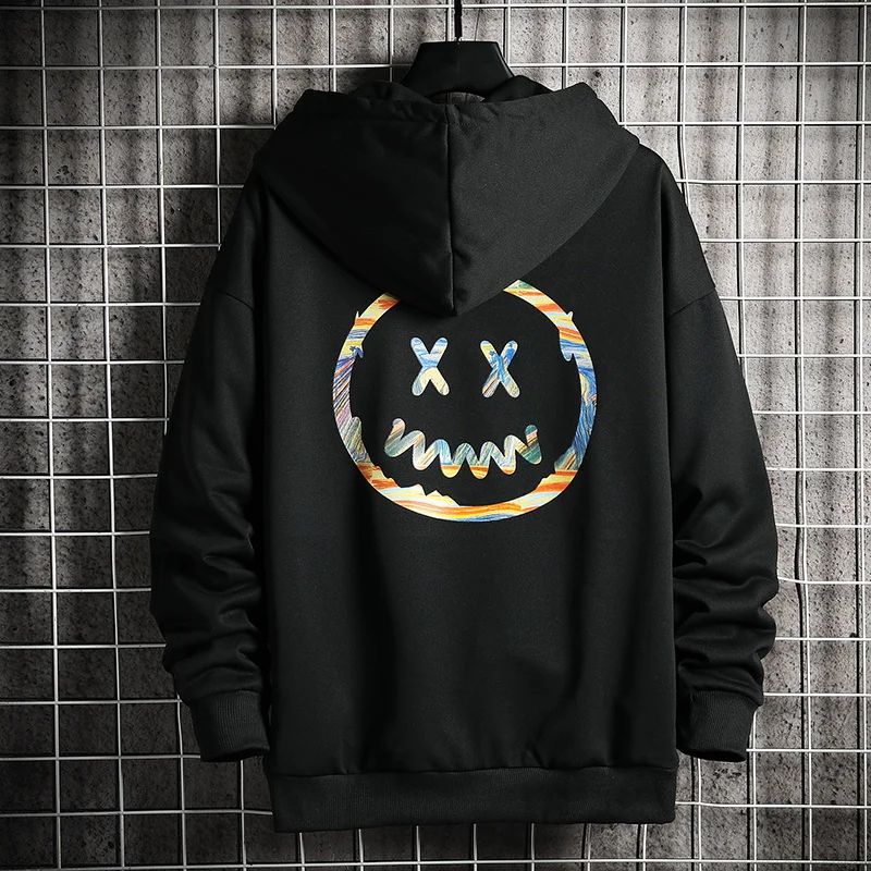 Японский стиль Повседневная Толстовка с круглым вырезом и принтом смайлика 2020