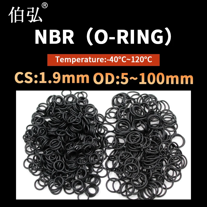 

NBR O Ring Seal Gasket Thickness CS1.9mm OD5-100 Oil and Wear Resistant Automobile Petrol Nitrile Rubber O-Ring Waterproof Black