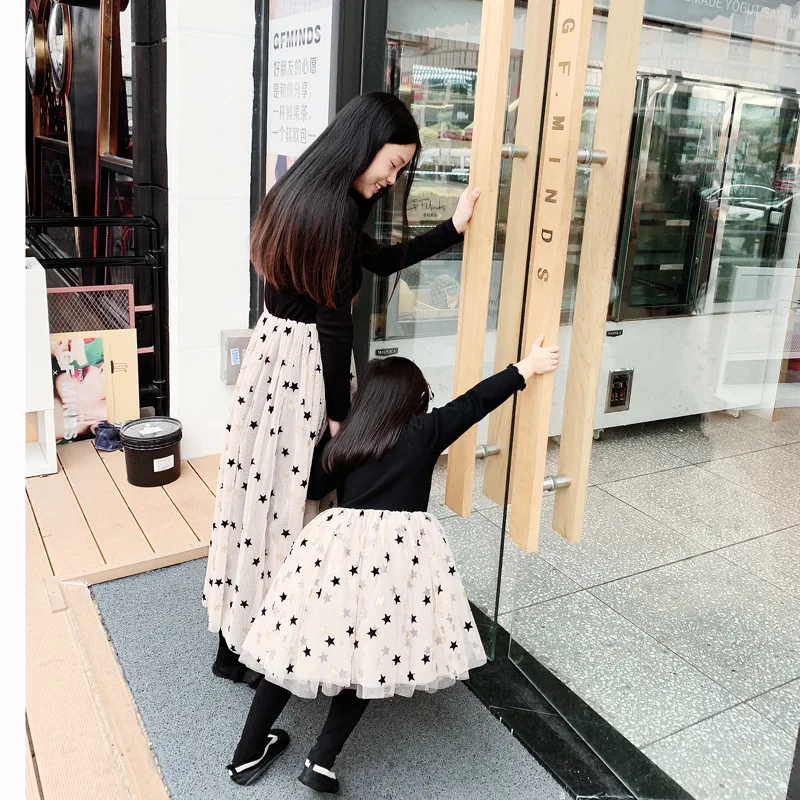 

Детская одежда, весеннее платье для матери и дочери, новое Сетчатое платье со звездами для девочек, пачка