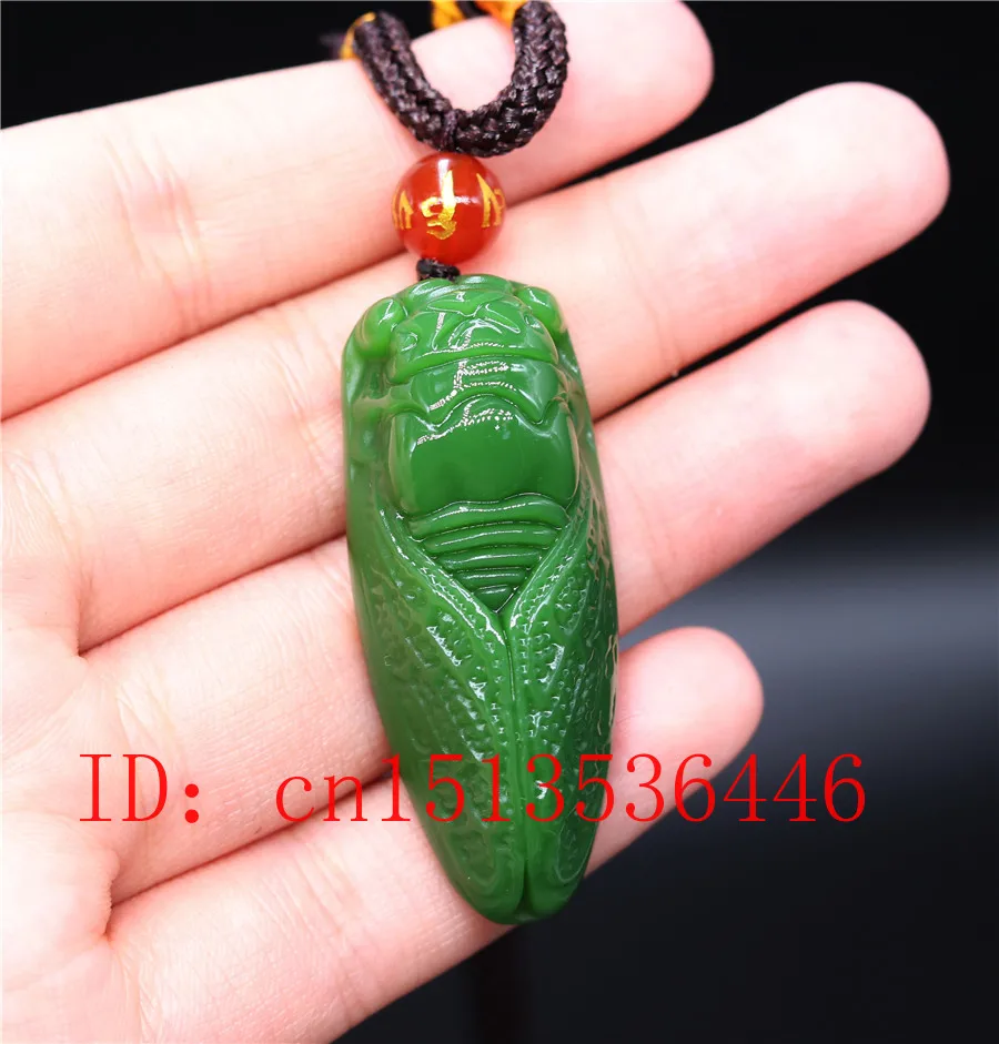 Ожерелье Цикада из натурального зеленого нефрита кулон ювелирные изделия ручная