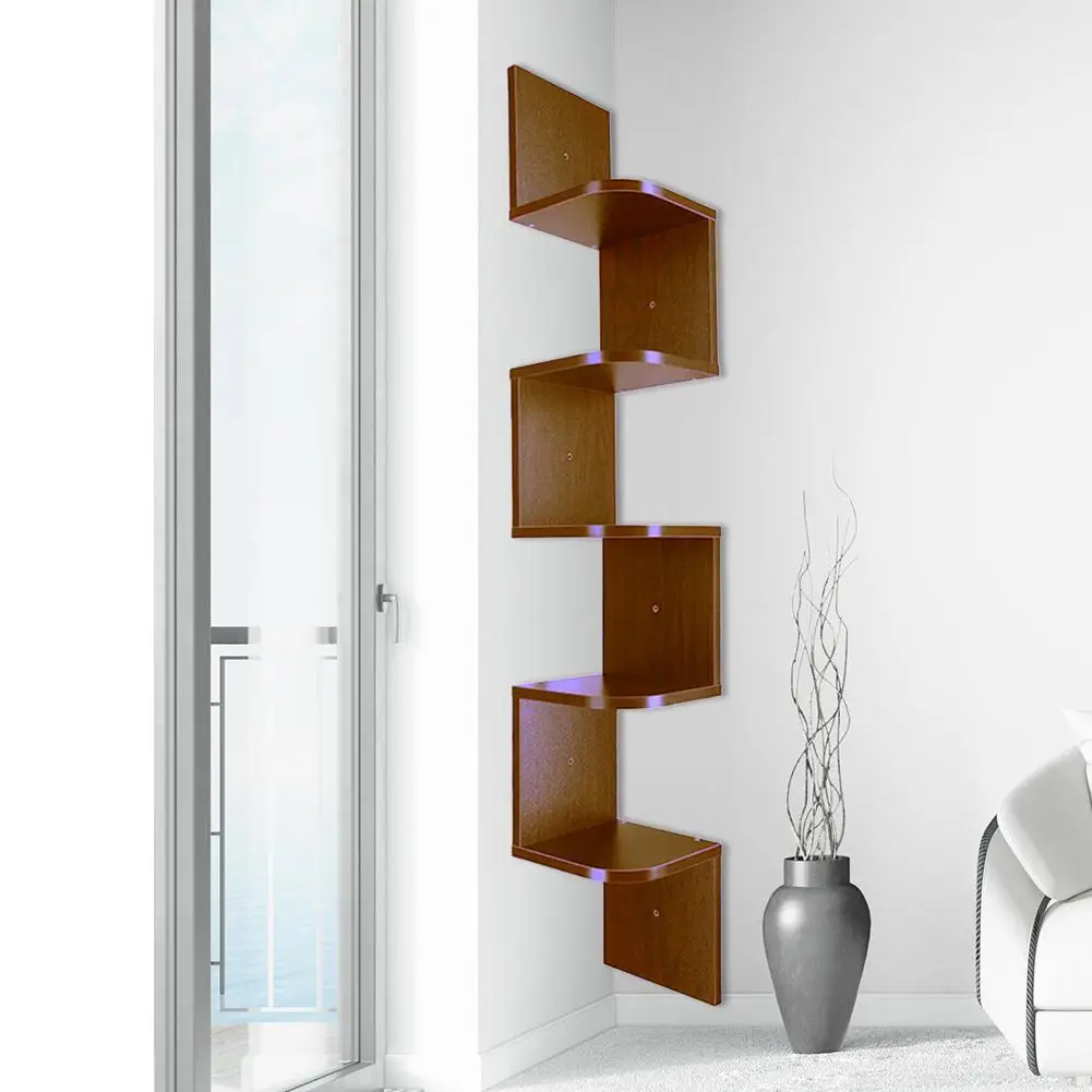 

Wood Corner 5 tiers Wall Shelf Zig Zag Wooden Shelves Wooden Mount Rack