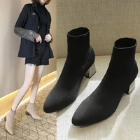 2020 new women shoes martin boots high heel stretch fabric ankle boots for women fashion pointed sock shoes zapatos de mujer