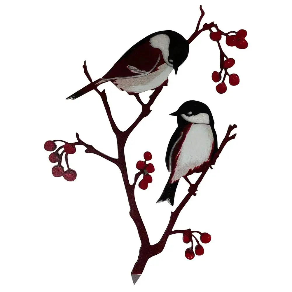 

Steel Branch Birds Decoration Hand Painted Chickadees Elegant Garden Birds Crafts Cute Birds Wall Sculptures For Home Office