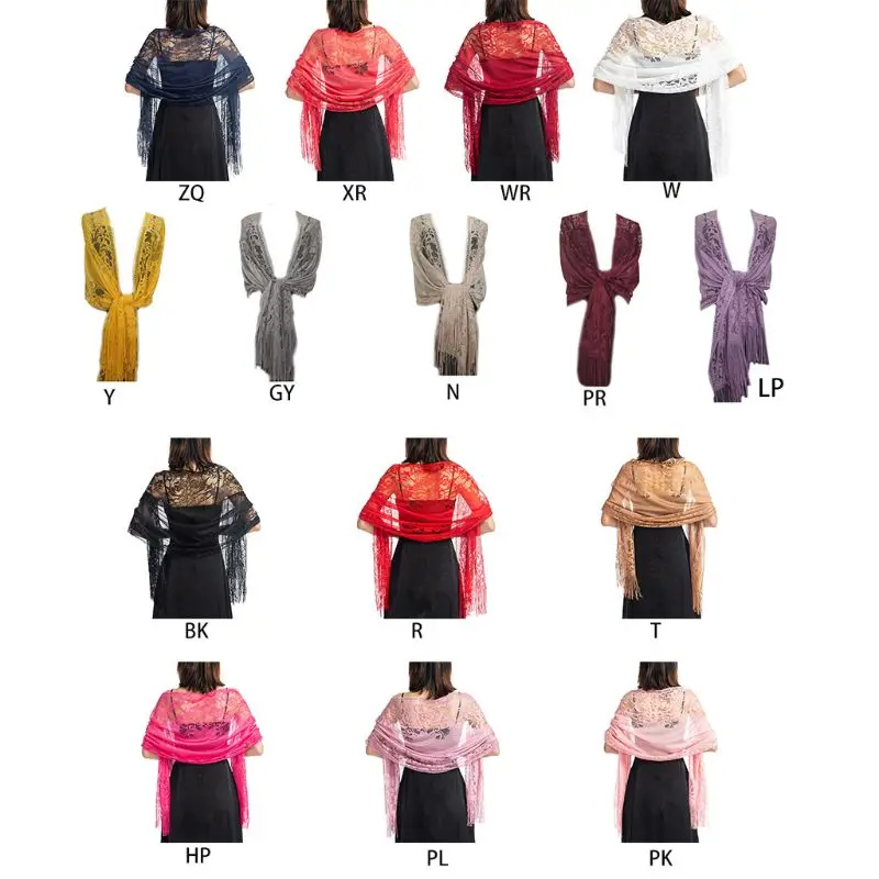 Шарф женский 185x63 см вязаный крючком с цветочным кружевом и бахромой |