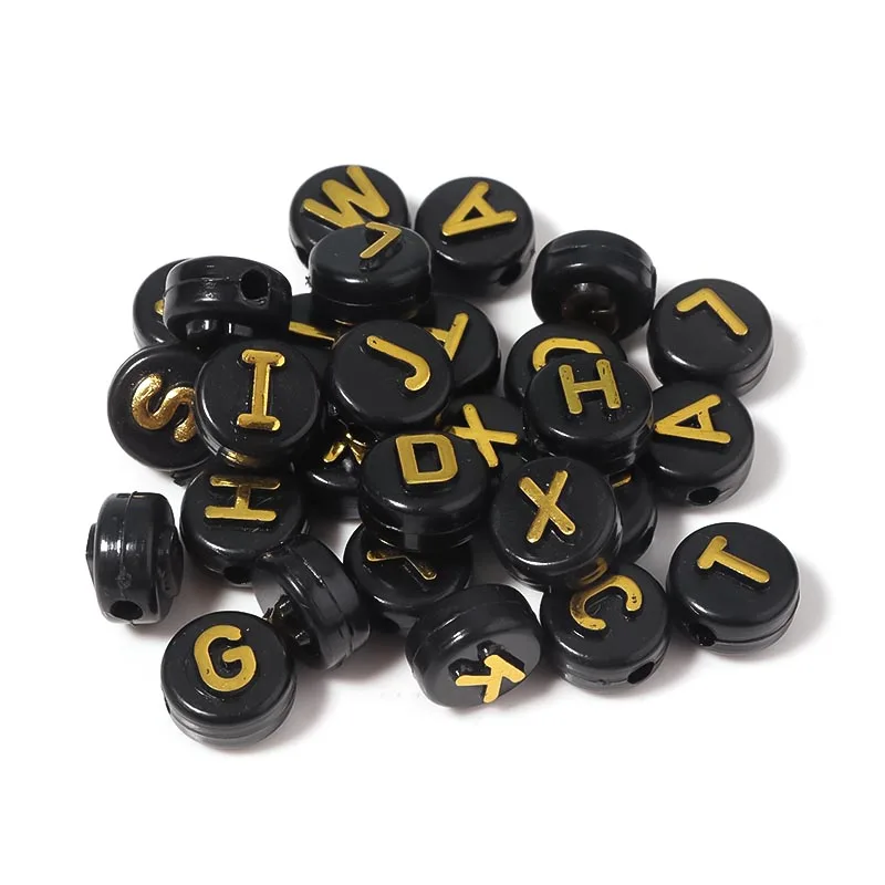 

100Pcs 10mm Big Size Letter Beads Acrylic ABC Loose Spacer Charm Gold Color For Needlework Bracelets Jewelry Making DIY Supplies