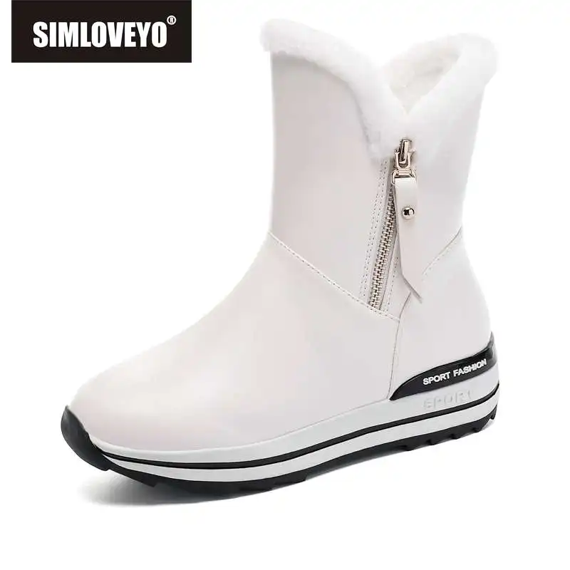 SIMLOVEYO/размеры 31-42; Зимние ботильоны; женская теплая плюшевая обувь на танкетке на молнии; Милая зимняя повседневная обувь розового цвета; botas mujer