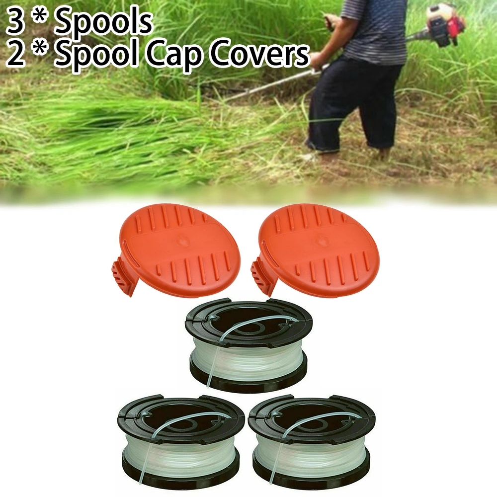 

1set 3pc Spools+2pcs Spool Covers Kilt For Black And Decker Strimmers GL540 GL550 GL425SC GL430S A6481 Reflex Garden Accessories