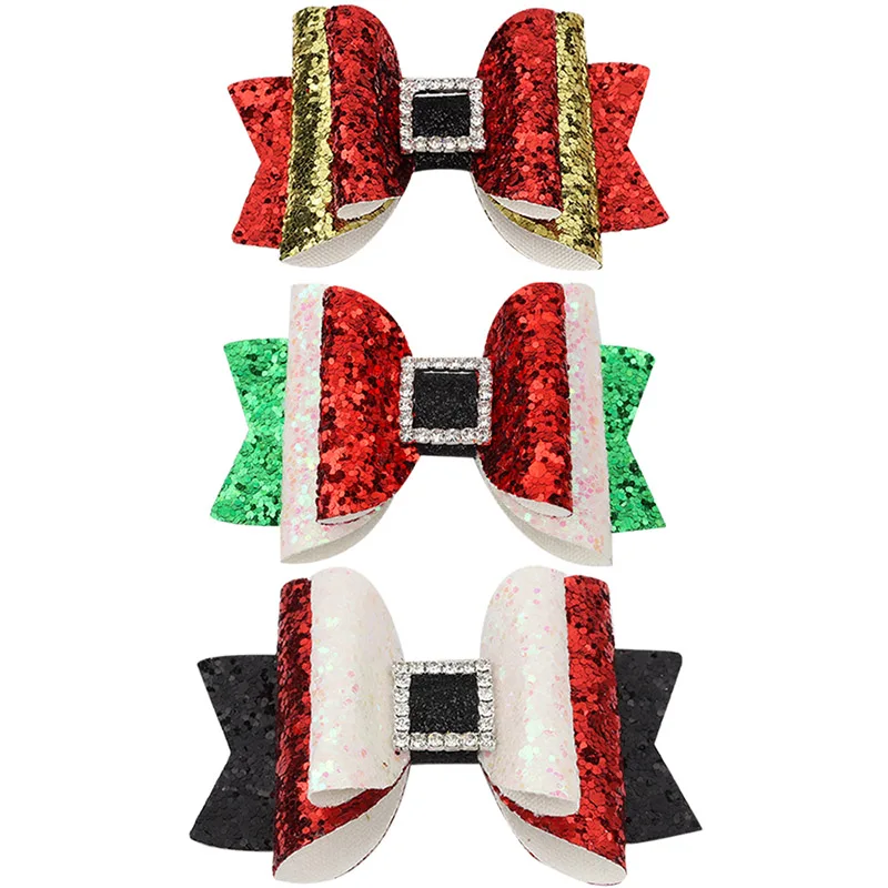 

3" Christmas Hair Bows With Clips For Girls Shiny Glitter Cute Hairpins Daily School Barrettes Headwear Girls Hair Accessoires