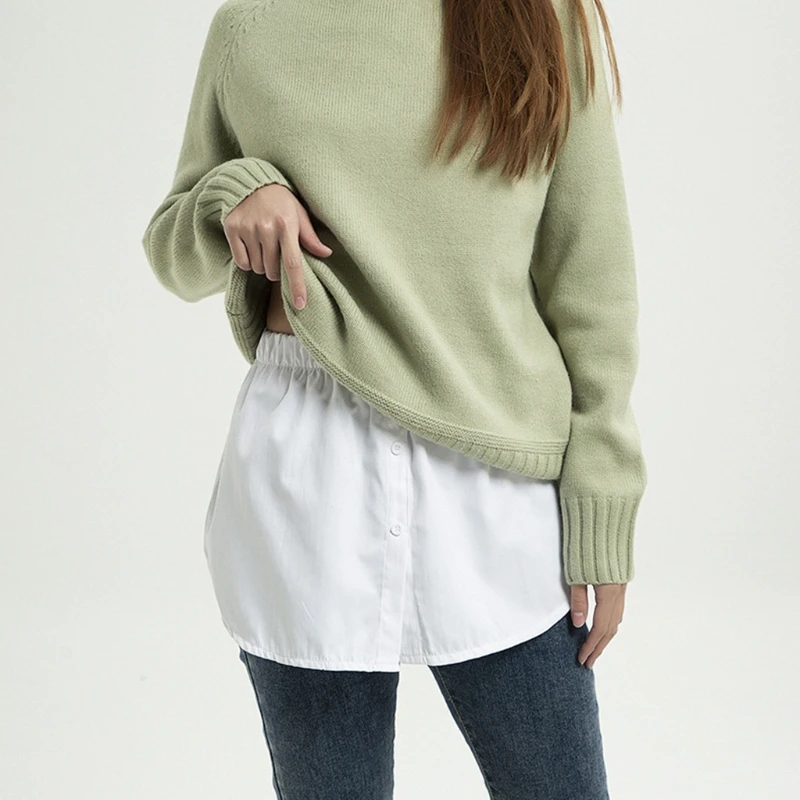 

Winter Layering A-Line False Hem Split Front Button Fake Top Lower Sweep Skirt Half-Length High Waist Detachable Apron
