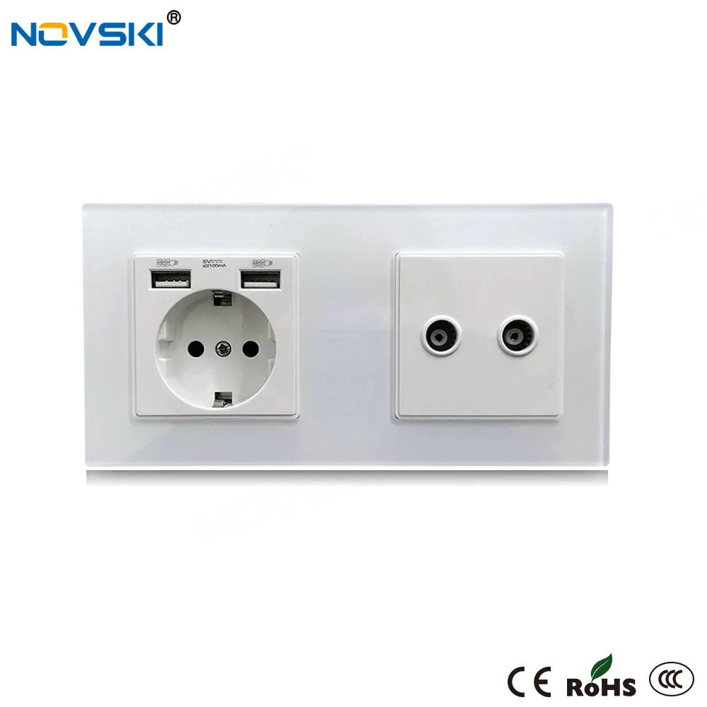NOVSKI USB 2100mA настенная розетка с двойным CATV разъемом для передачи данных ТВ