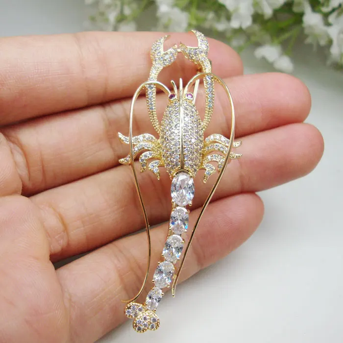 Винтажная циркониевая кристально чистая омаровая Золотая Женская Брошь булавка