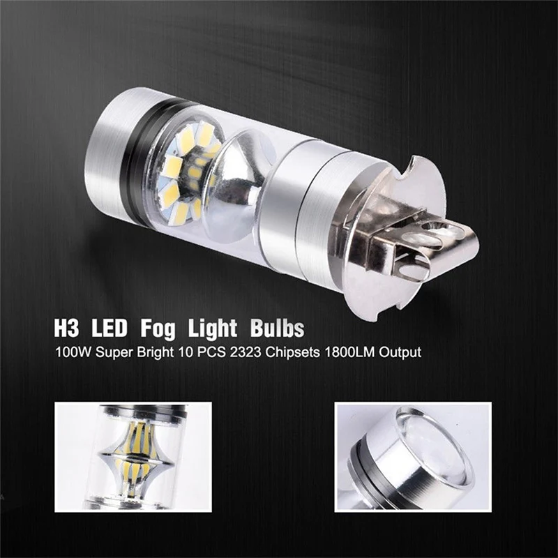 

1PC/2PCS H3 100W Car LED Fog Light 360 Degress Beam Angle 1000LM 6000K 2828 DRL Driving Head Lamp