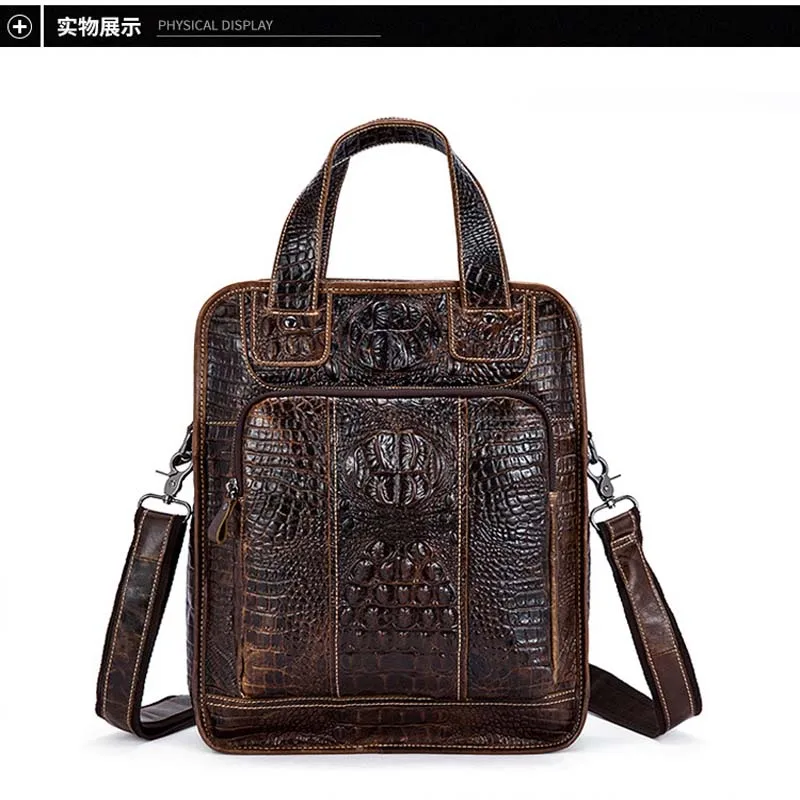 

Famous brand Crocodile pattern Leather Men bags cross body Cow Leather Male' briefcase purse Causal Shoulder briefcase