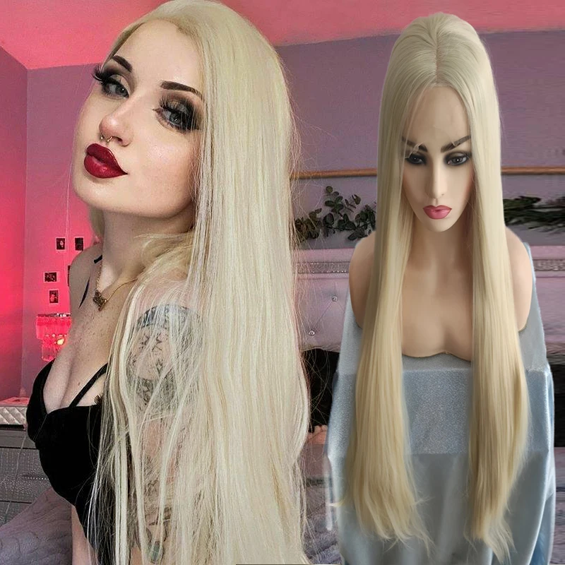 Blonde Blue Green Synthetic Lace Front Wigs for Women Long Silky Straight Hair Wig Cosplay Wig Glueless Heat Resistant Fiber 30