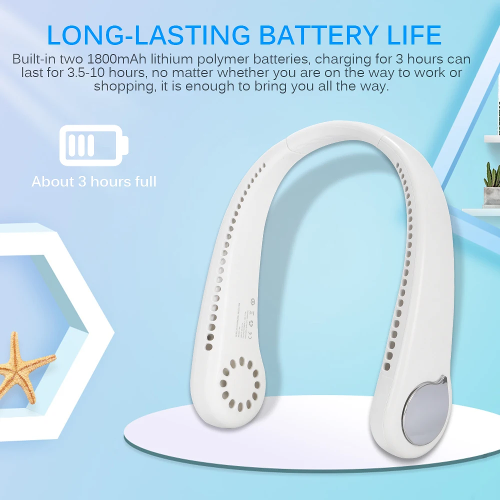 

Cooler Rechargeable Three Adjustable Gears Battery Neckband Fan Cooler Handheld Conditioner For Room USB Leafless Mute Neck Fan