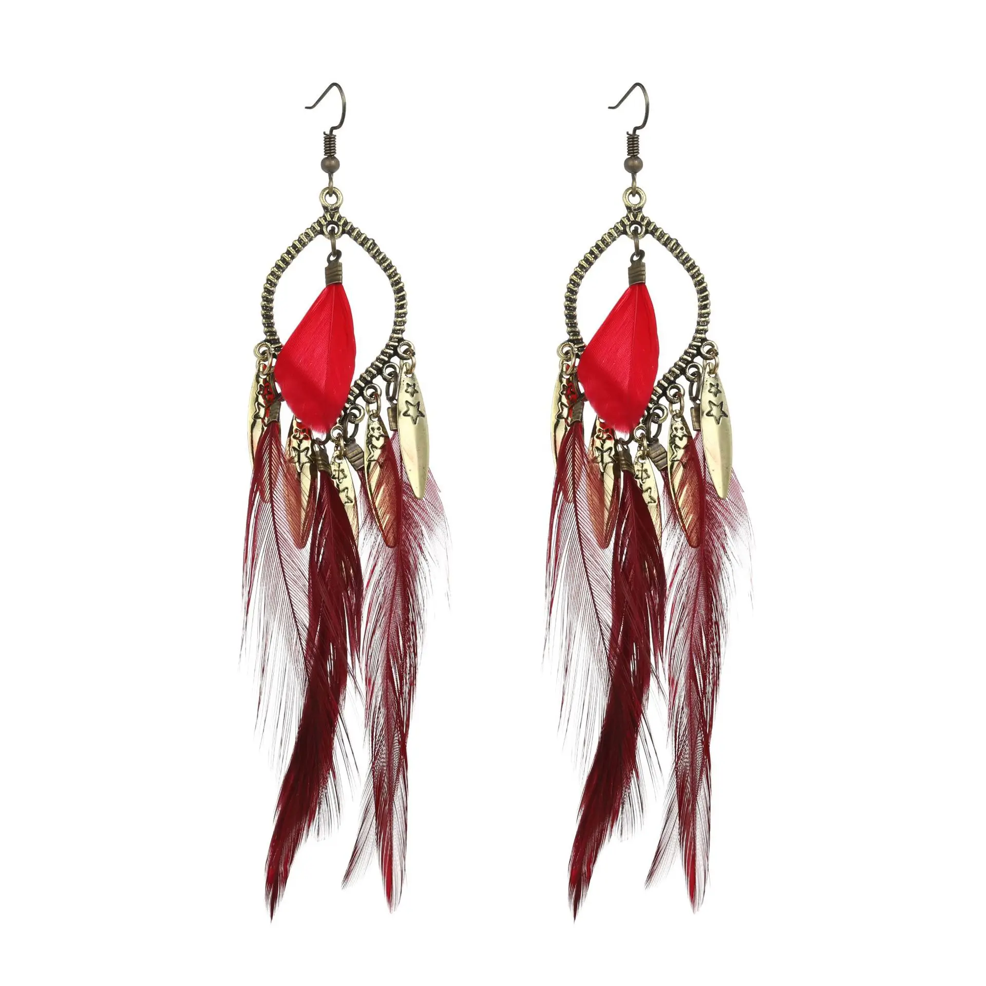 

New style feather long earrings personality Europe and America retro exaggerated Earrings accessories leisure Earrings