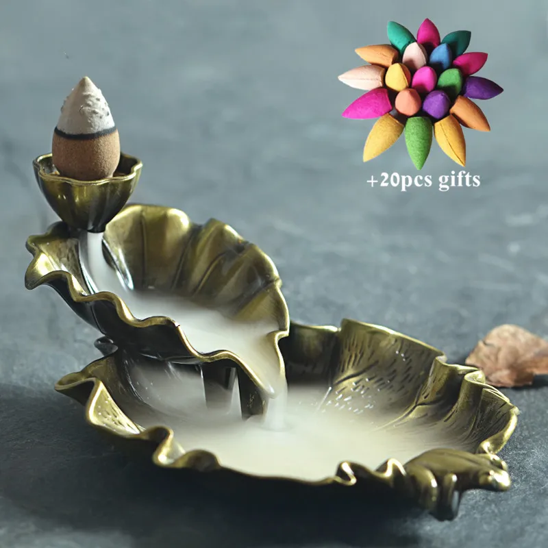 With 20pcs mixed-A Винтаж лотоса Курильница для благовоний горелки Ладан держатель для Рожков водопад кадильница для ароматерапии домашний декор офисный декор+ 20 штук конусов - Цвет: With 20pcs mixed-A