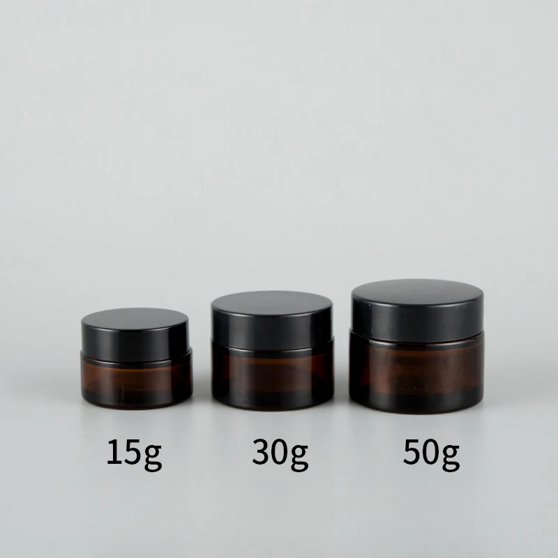 10pcs High quality 15g/30g/50g Cream Brown Glass Jar,Empty Glass Bottle,Glass Face Cream Box With Black Cap