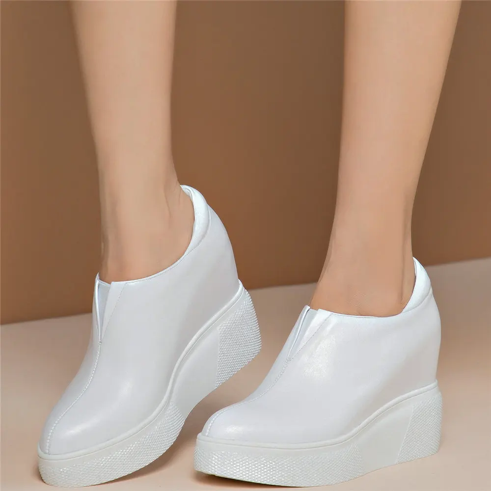 Chunky Platform Oxfords Shoes Women Genuine Leather Wedges High Heel Ankle Boots Female Round Toe Fashion Sneakers Casual Shoes