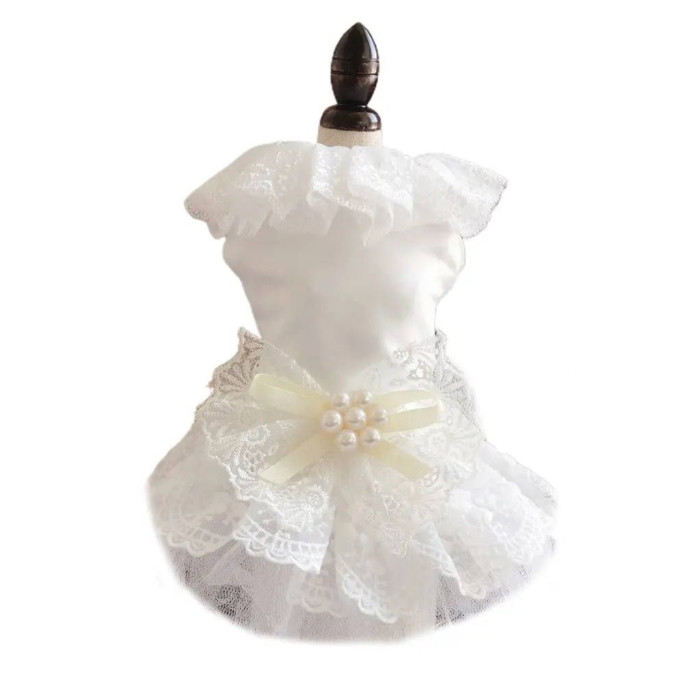 

Dog Gowns Disguised Dogs Lace Clothes For Dogs Ornament Pearl Bow Dog Dress Disguises For Dogs Skirt Pet Supplies Hot Sale