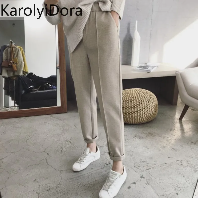 

2021 New Winter Thick Woolen Harem Pants Female Feet Carrot Pants Nine Points Loose Casual Straight Suit Trousers