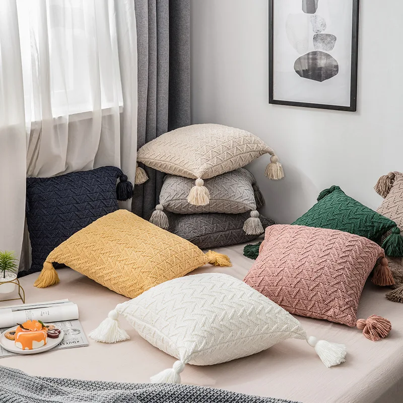 

New Solid Plain Pillow Cover With Tassels Home Decor Cushion Cover 45x45cm Pillow Case Sofa Throw Pillow Car Home Decoration