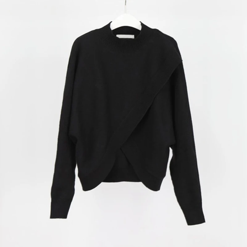 

GALCAUR Knitting Sweaters For Women Turtleneck Long Sleeve Loose Oversized Cross Hem Designer Pullovers Female 2020 Autumn Tide